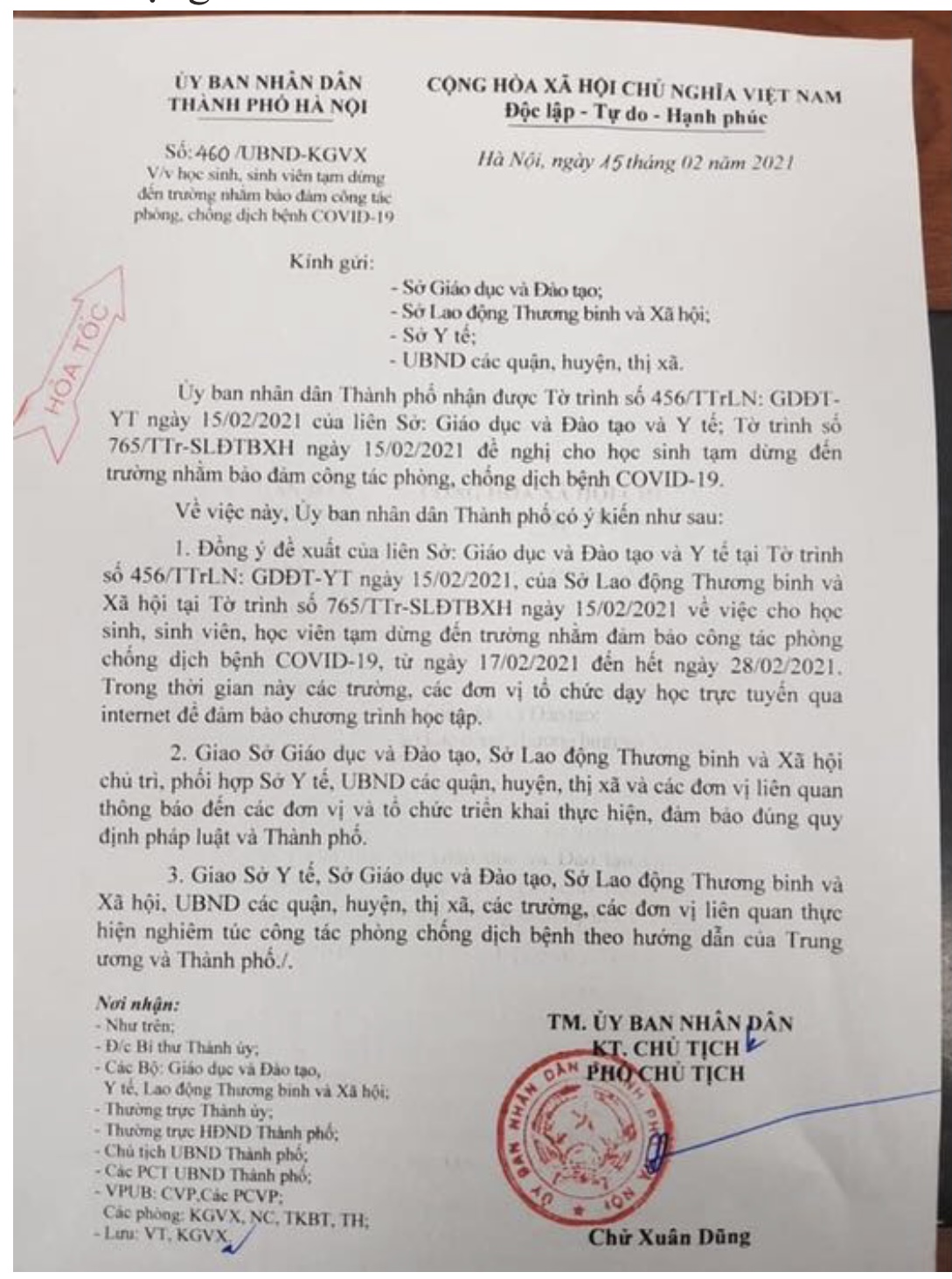 Thông báo nghỉ học