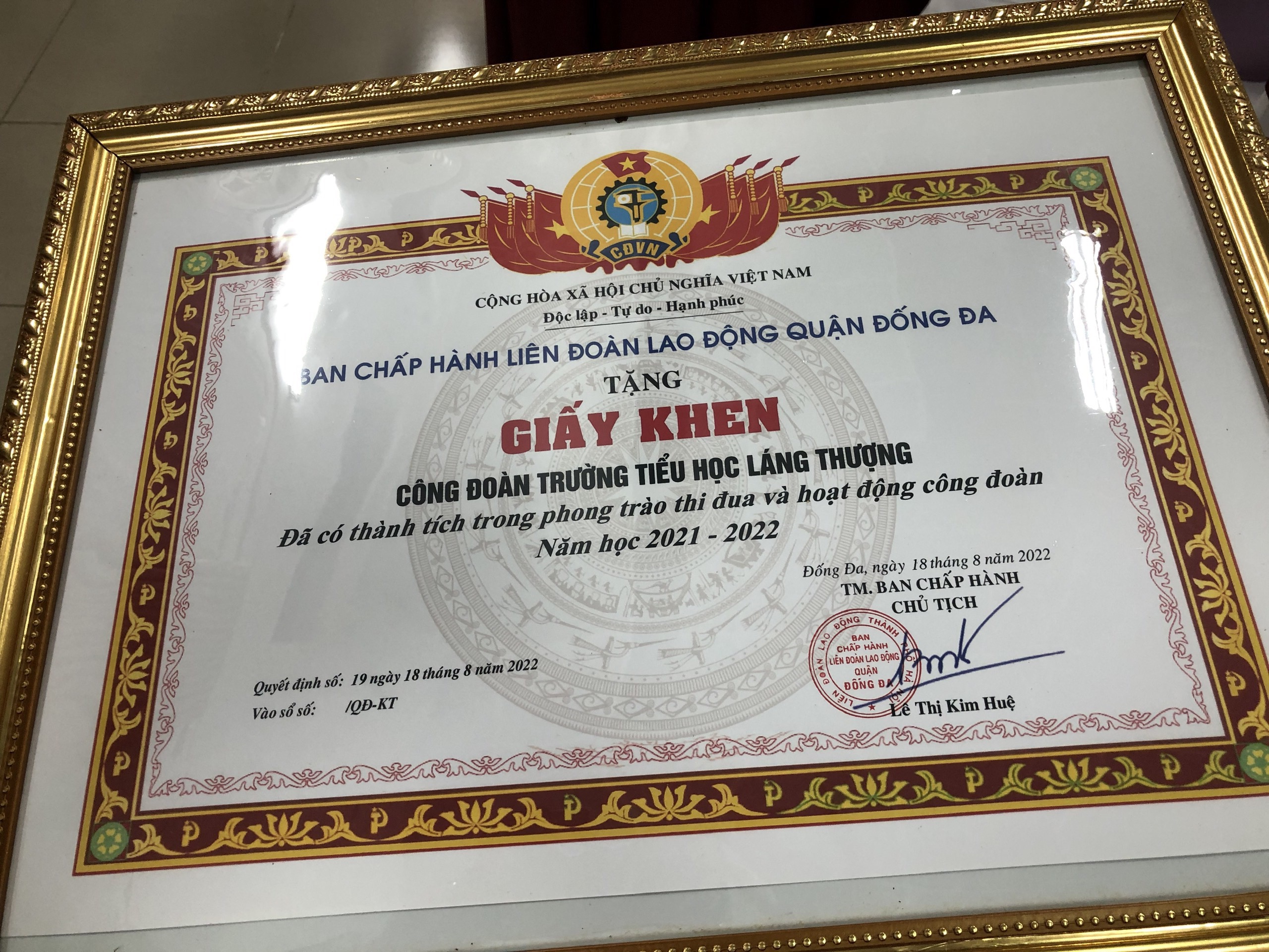 Công đoàn trường đạt thành tích trong phong trào thi đua năm học 2021 -2022