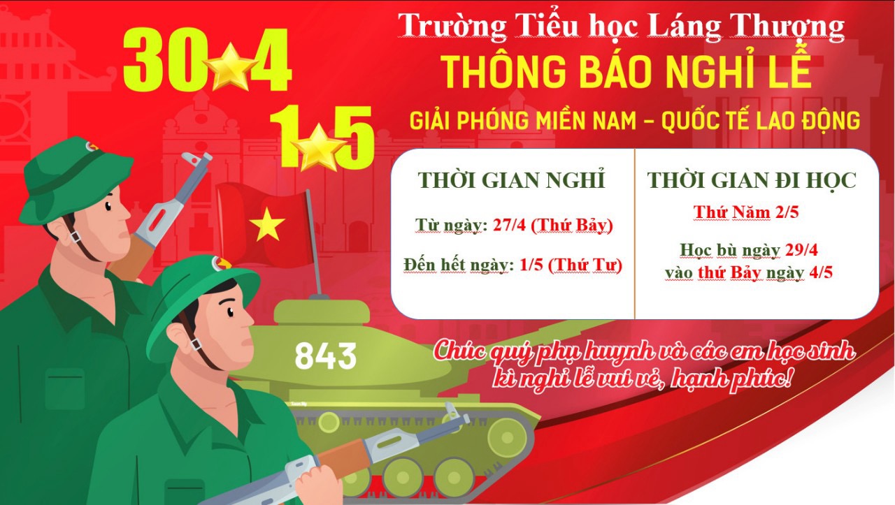 Thông báo nghỉ lễ 30.4 và 1.5
