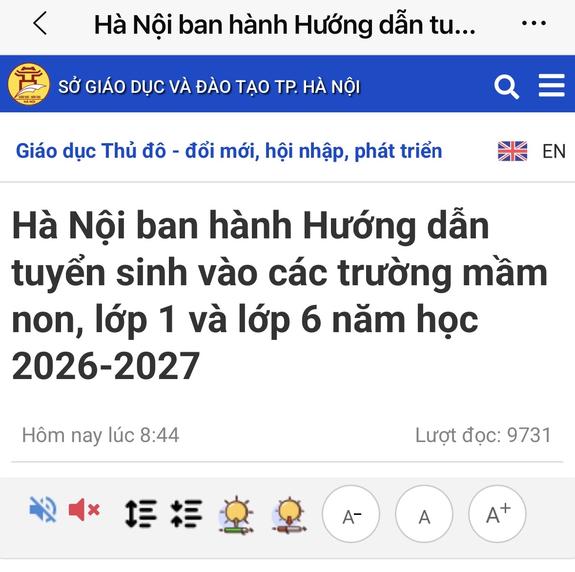 Hà Nội ban hành hướng dẫn tuyển sinh vào các trường mầm non, lớp 1 năm học 2026-2027