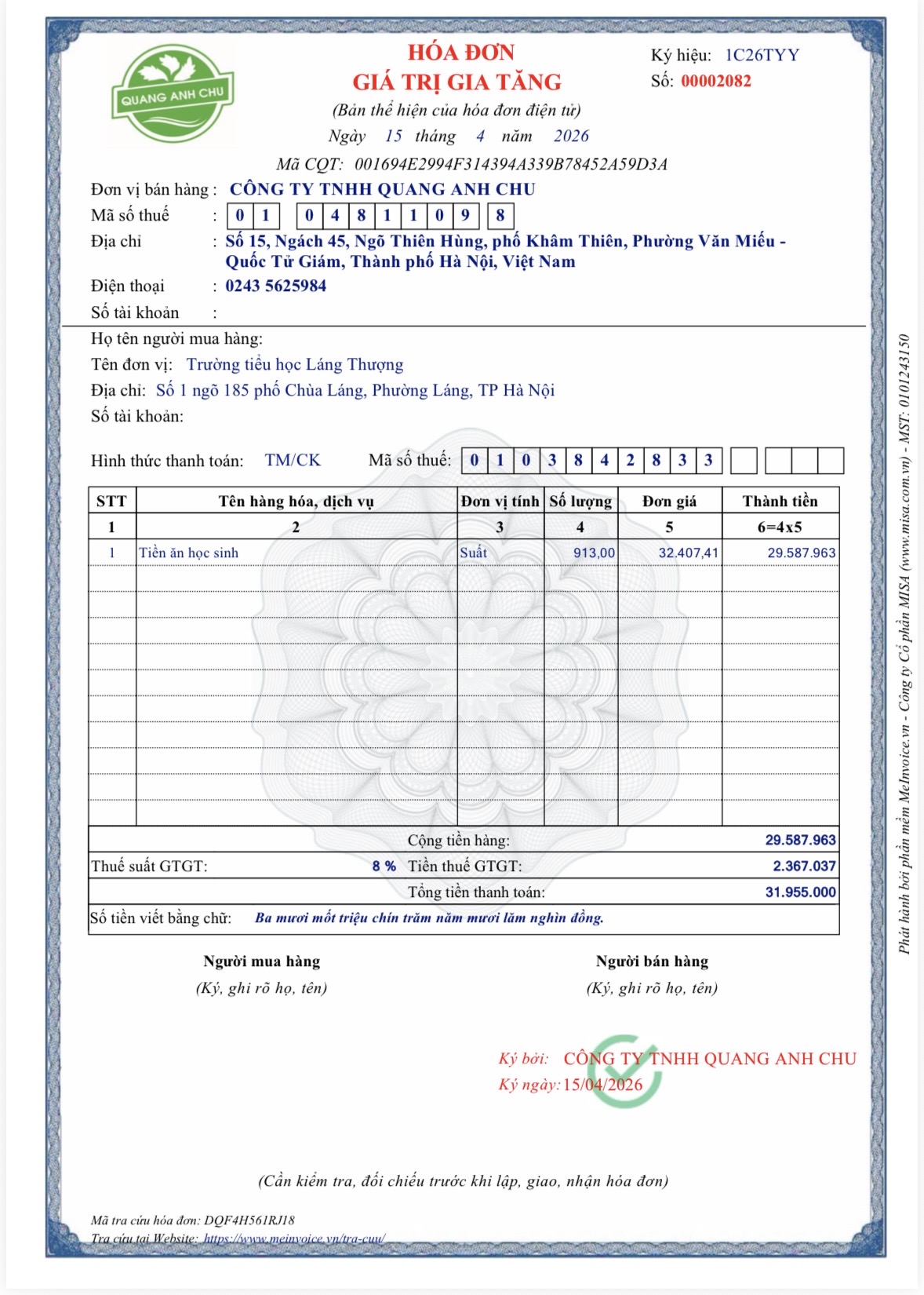 Hoá đơn ngày 13+14+15.4.2026