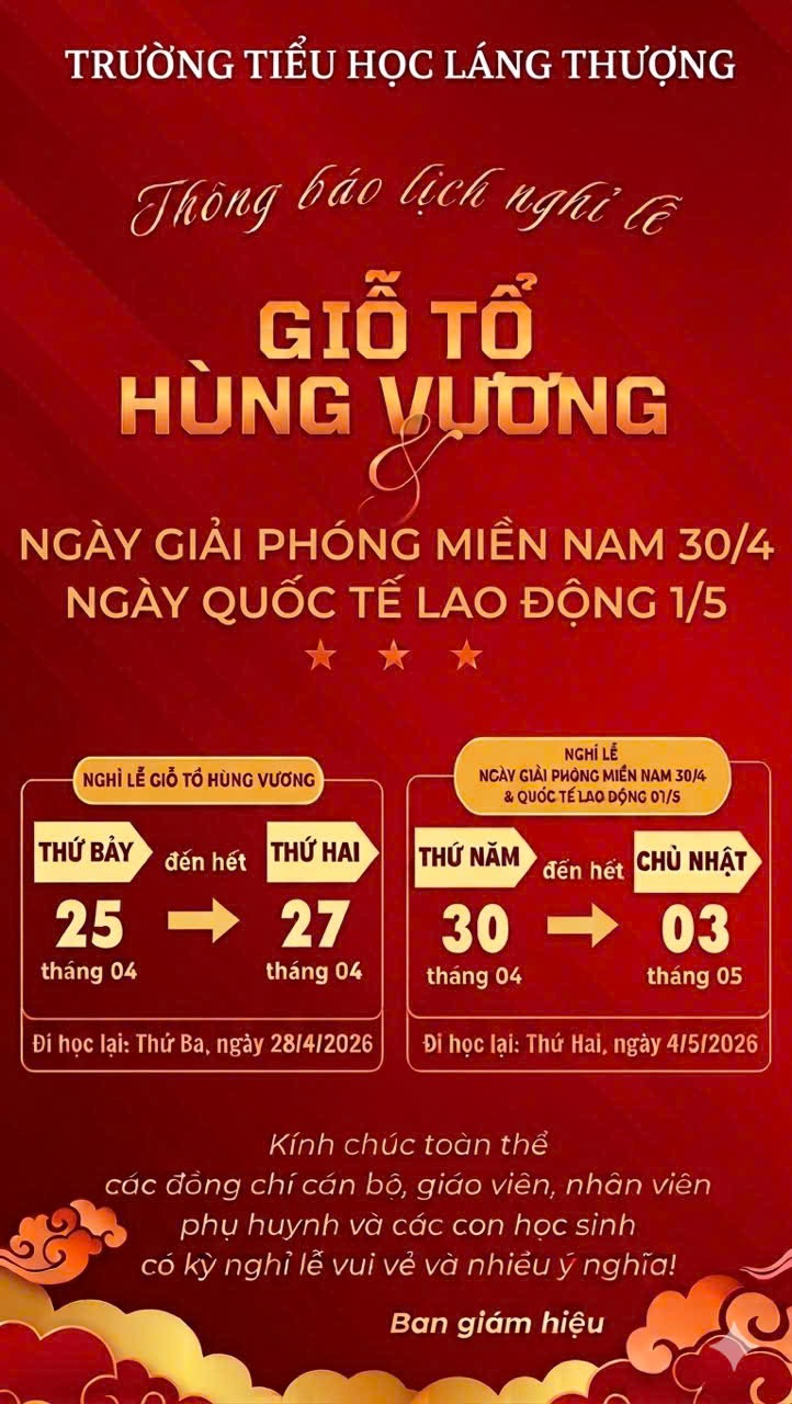 📣 Lịch nghỉ lễ “Giỗ Tổ Hùng Vương” & 30.4 🌸 1.5