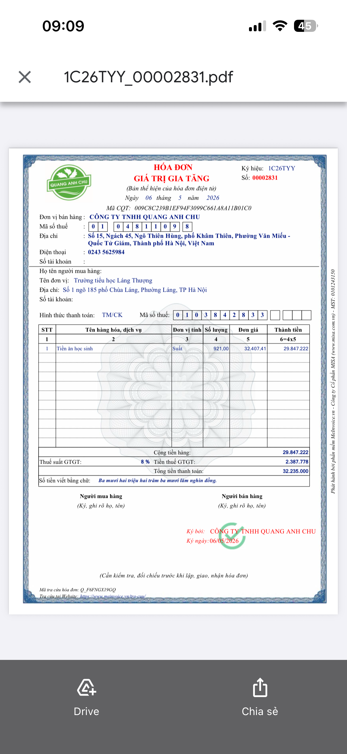 Hoá đơn ngày 6.5.2026