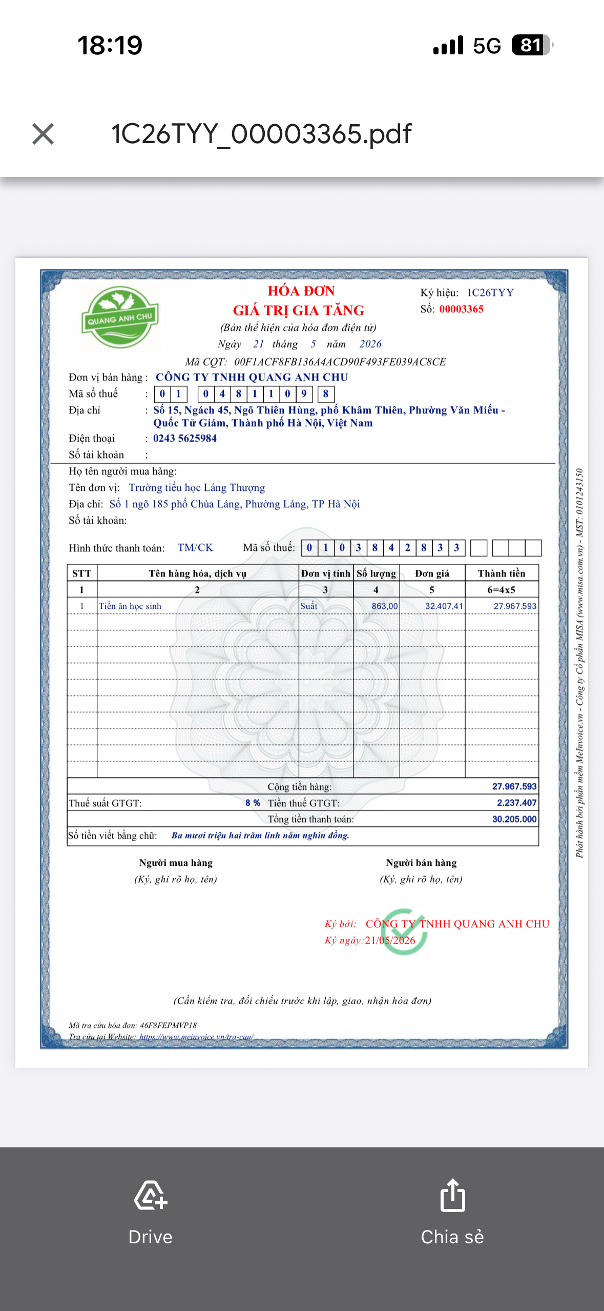 Hoá đơn ngày 21.5.2026