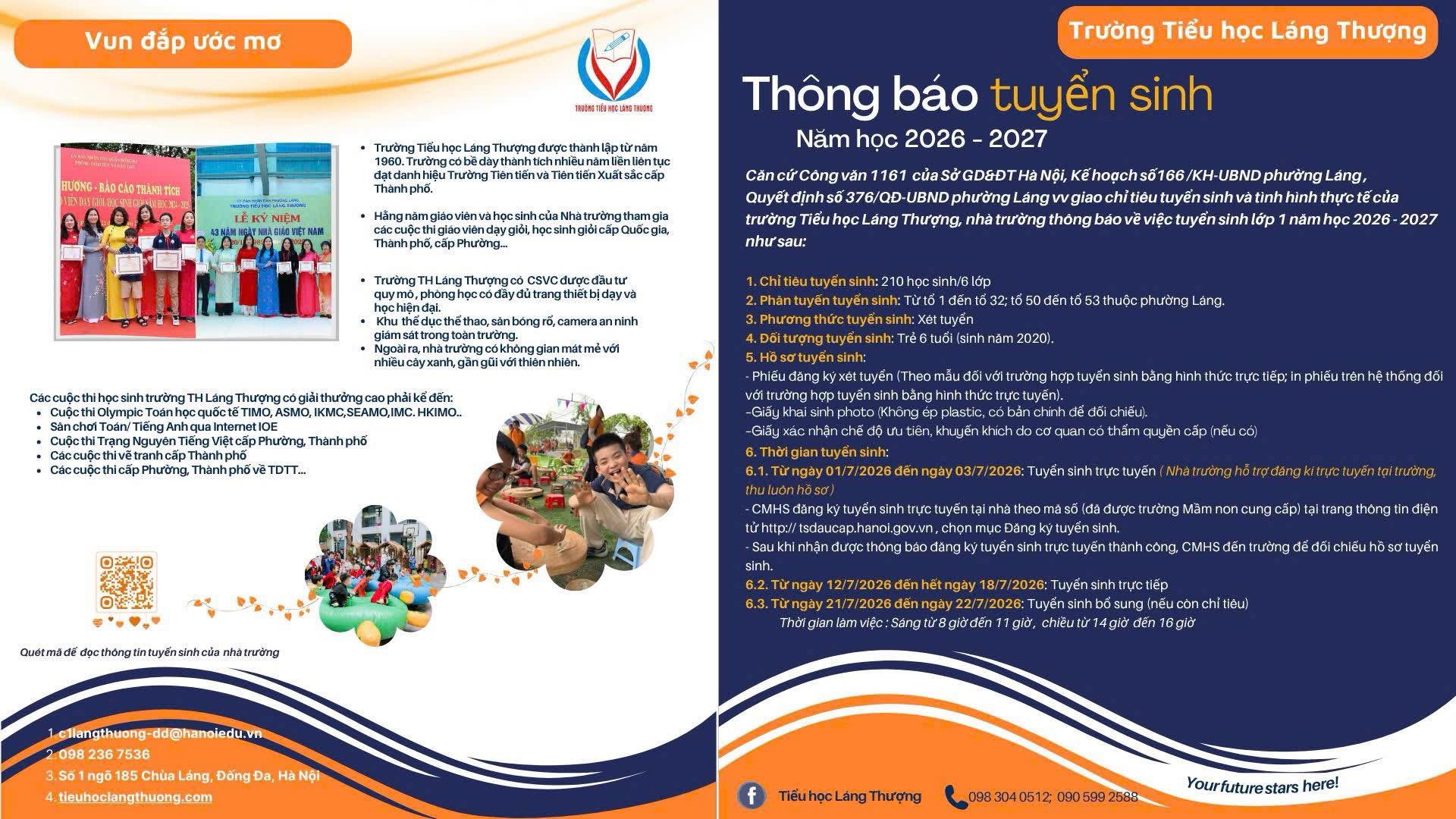 Tuyển sinh lớp 1 🌸 Năm học 2026-2027