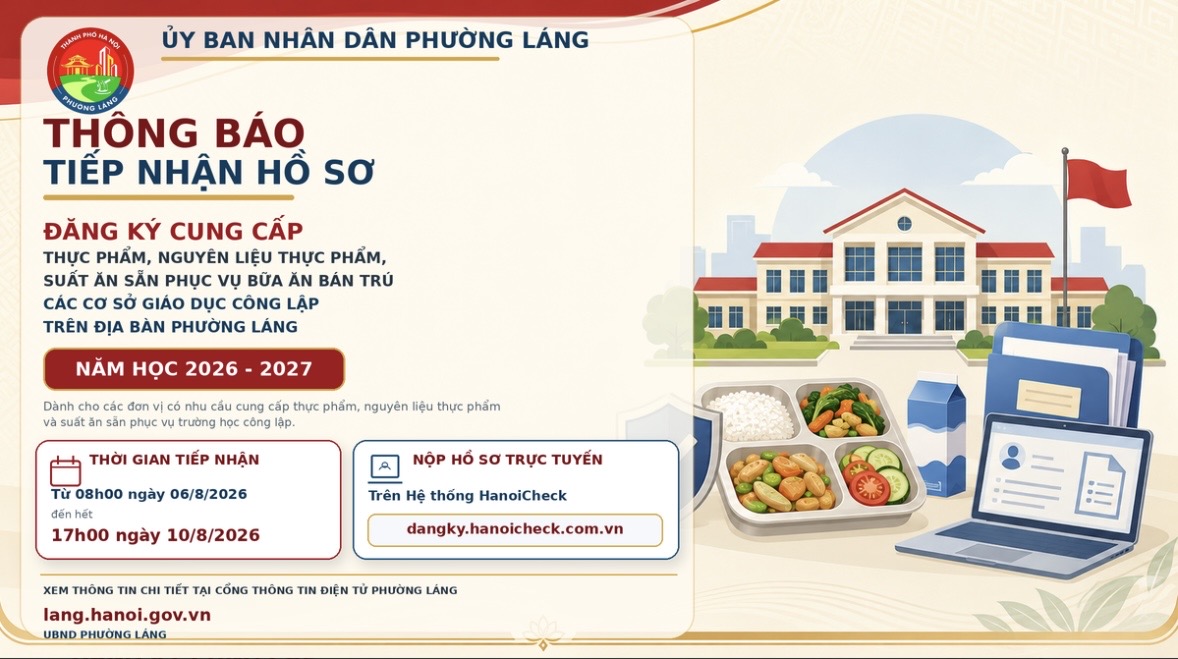 📢 THÔNG BÁO TIẾP NHẬN HỒ SƠ ĐĂNG KÝ THAM GIA CUNG CẤP THỰC PHẨM, NGUYÊN LIỆU THỰC PHẨM, SUẤT ĂN SẴN PHỤC VỤ BỮA ĂN BÁN TRÚ
