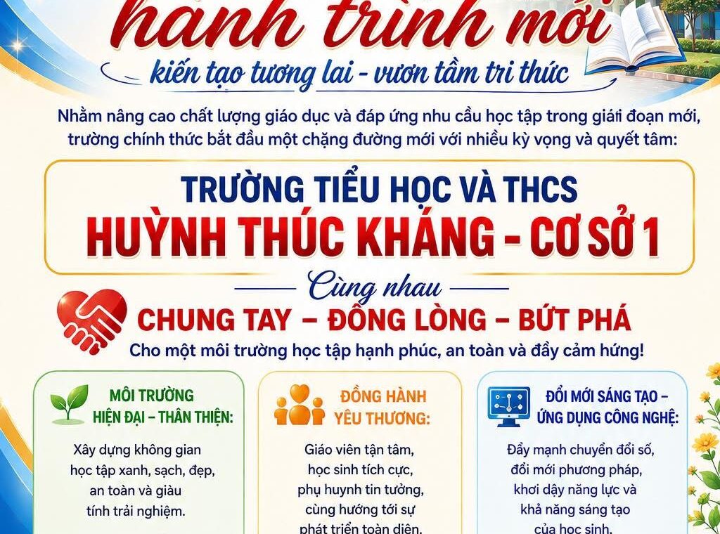 🌟 MỘT TÊN GỌI MỚI, MỘT HÀNH TRÌNH MỚI – TRƯỜNG TIỂU HỌC VÀ THCS HUỲNH THÚC KHÁNG – CƠ SỞ 1🌟