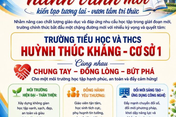 🌟 MỘT TÊN GỌI MỚI, MỘT HÀNH TRÌNH MỚI – TRƯỜNG TIỂU HỌC VÀ THCS HUỲNH THÚC KHÁNG – CƠ SỞ 1🌟